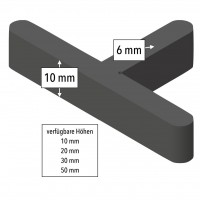 Fugen-T-Stücke von Volfi für 6 mm Fugen im Randbereich oder Läuferverbund, 10 mm, 20 mm, 30 mm oder 50 mm Höhe, Gesamtbreite 55 mm