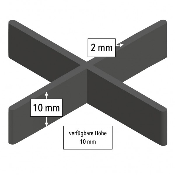 Fugenkreuze von Volfi für 2 mm Fugen, 10 mm hoch, Gesamtbreite 55 mm