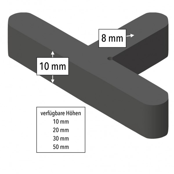Fugen-T-Stücke von Volfi für 8 mm Fugen im Randbereich oder Läuferverbund, 10 mm, 20 mm, 30 mm oder 50 mm Höhe, Gesamtbreite 55 mm