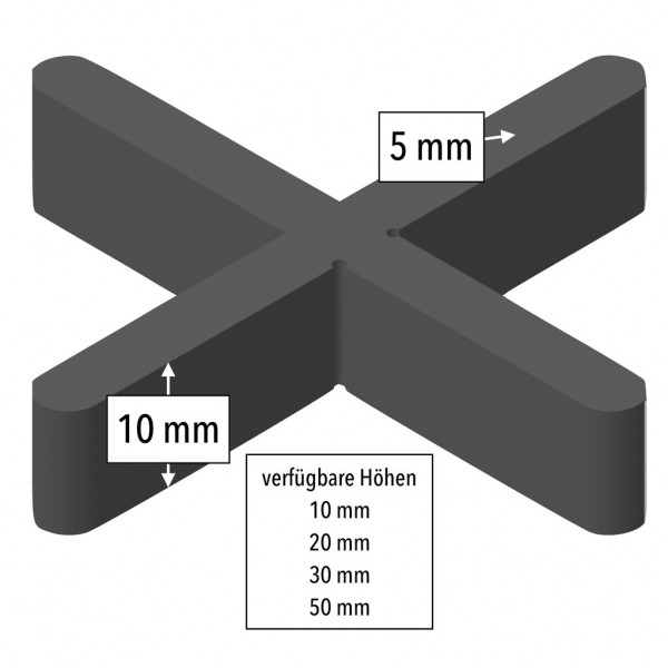 Fugenkreuze von Volfi für 5 mm Fugen, 10 mm, 20 mm, 30 mm oder 50 mm hoch, Gesamtbreite 55 mm